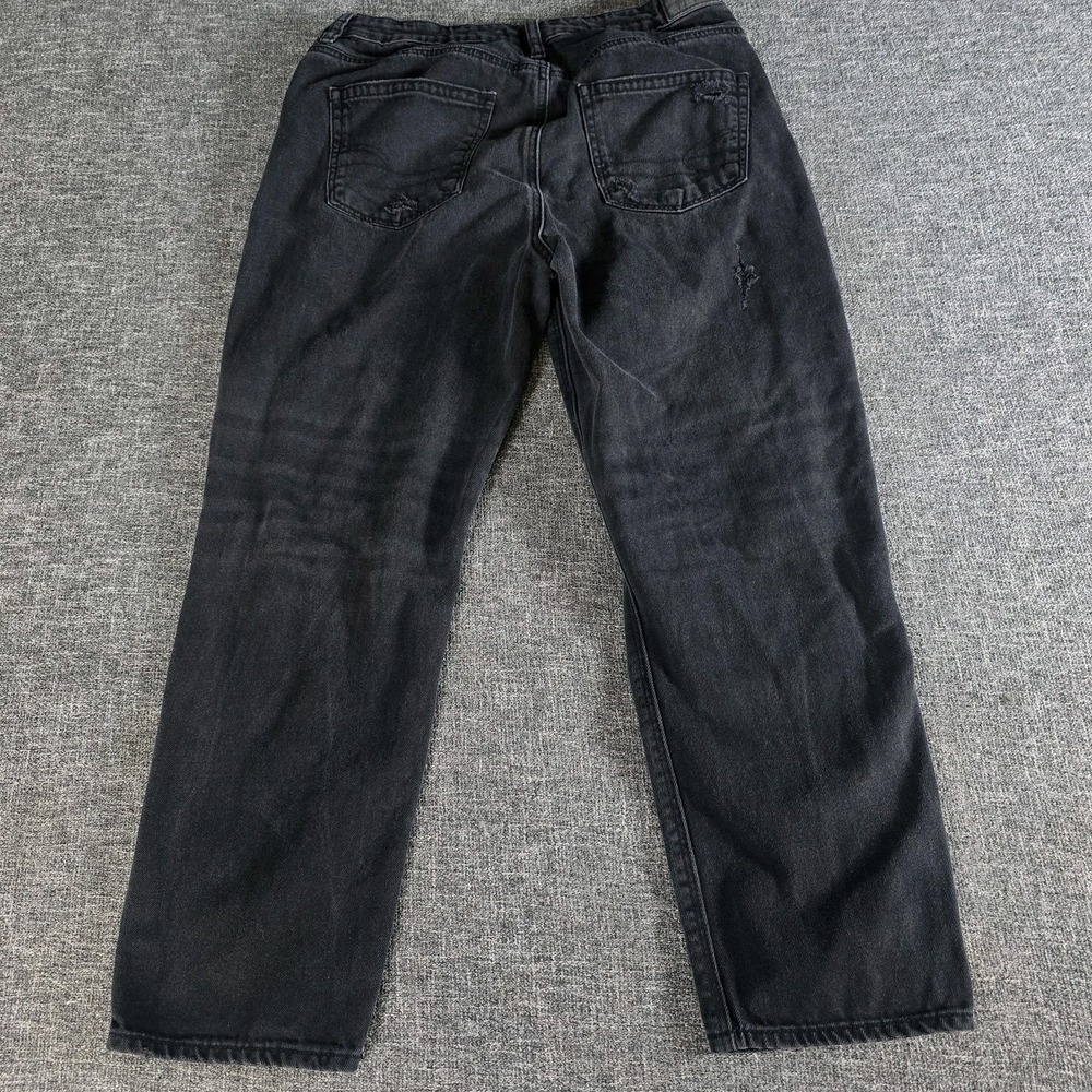 American Eagle High Rise Mom Jeans Black Distressed Denim Size 10 Short - Picture 2 of 11